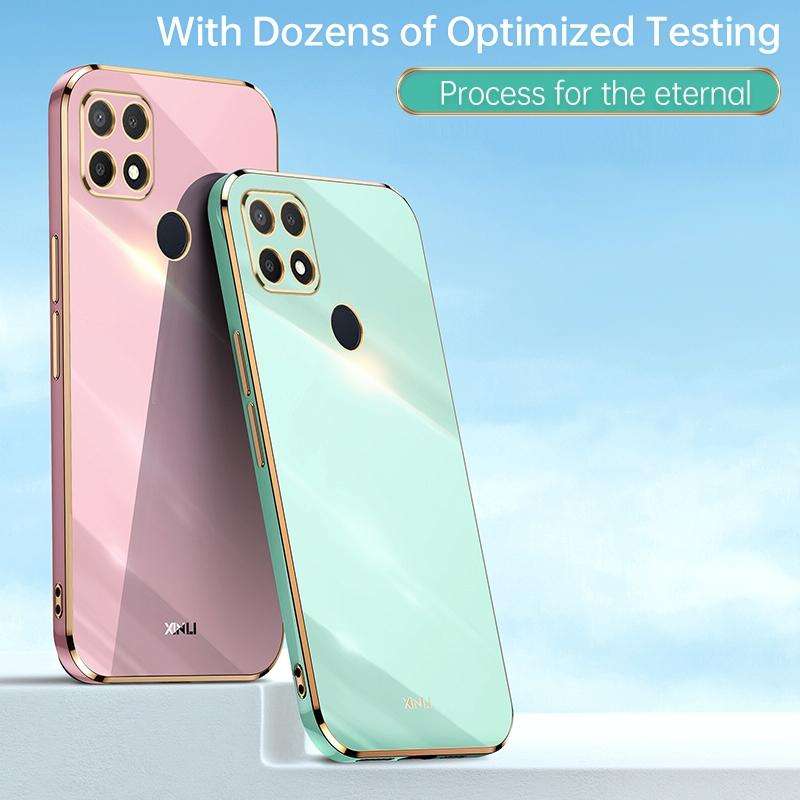 For OPPO A15 XINLI Straight 6D Plating Gold Edge TPU Shockproof Case(Celestial Blue)