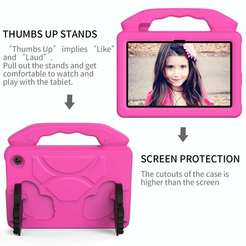 For Amazon Kindle Fire 7 2022 Children EVA Shockproof Tablet Case with Thumb Bracket(Rose Red)