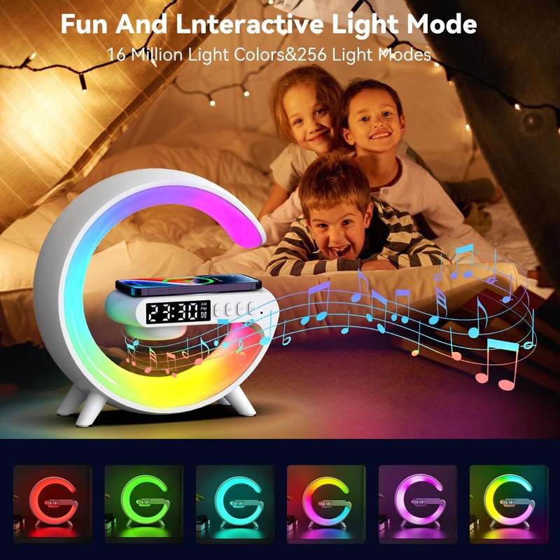 G69 G Shape Smart Bluetooth Speaker Support Wireless Charger & Alarm Clock & Wake-up Light, Witho...