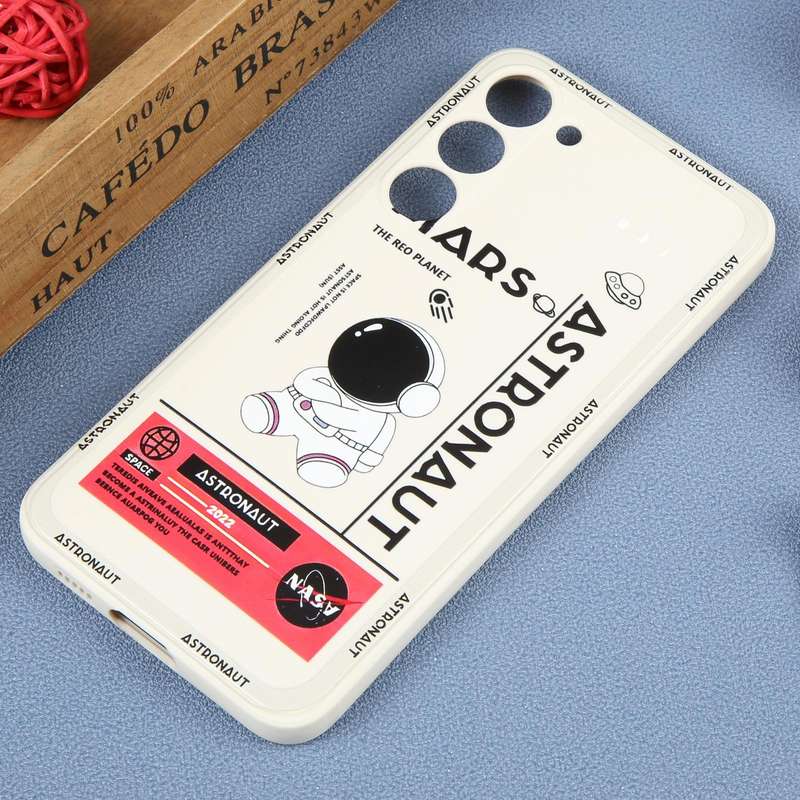 For Samsung Galaxy A14 Astronaut Pattern Silicone Straight Edge Phone Case(Mars Astronaut-White)