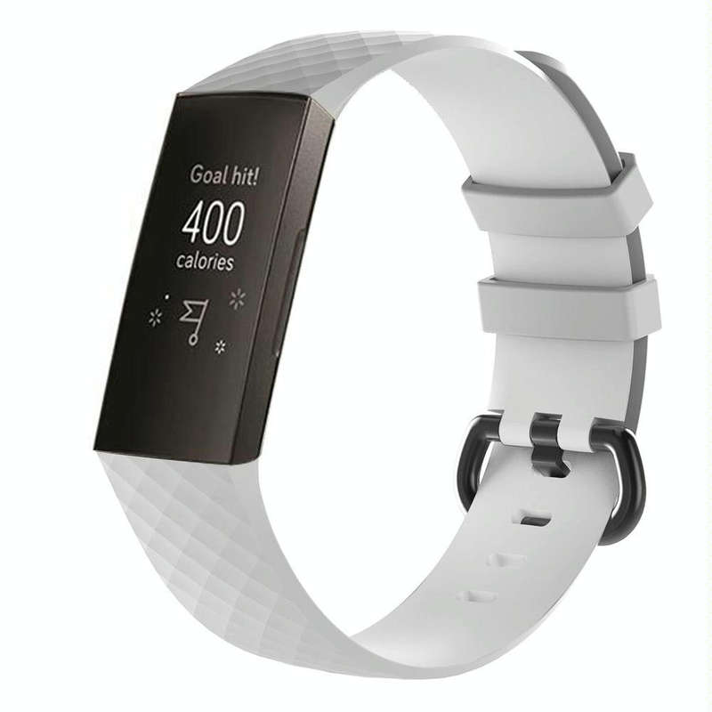 Diamond Pattern Silicone Watch Band for Fitbit Charge 4 Small Size190*18mm(White)