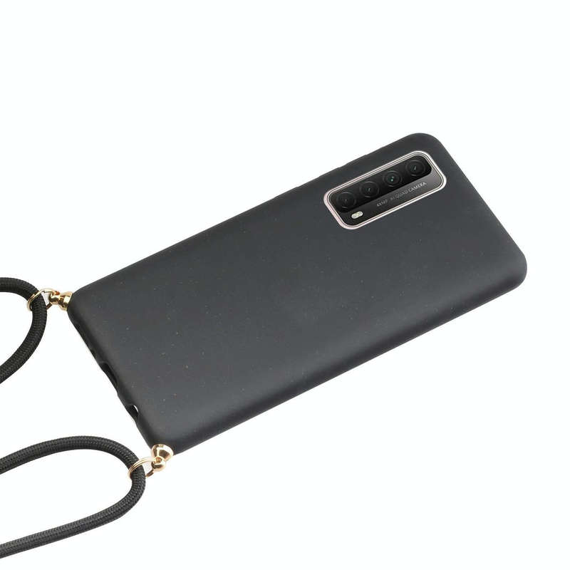 For Huawei P smart 2021 Wheat Straw Material + TPU Protective Case with Lanyard(Black)
