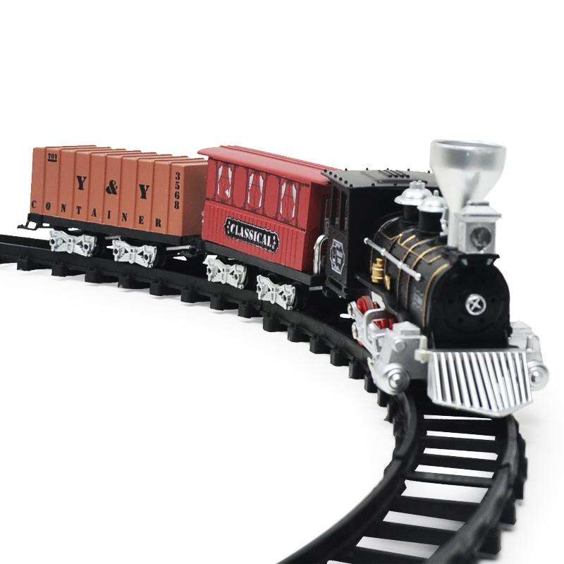 SS333-64 Electric Retro Simulation Train Model Children Toys Light Music Track Train (Red)