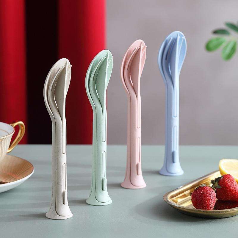 2 PCS 3 in 1 Wheat Straw Portable Knife, Fork, Spoon Cutlery Set(Green)