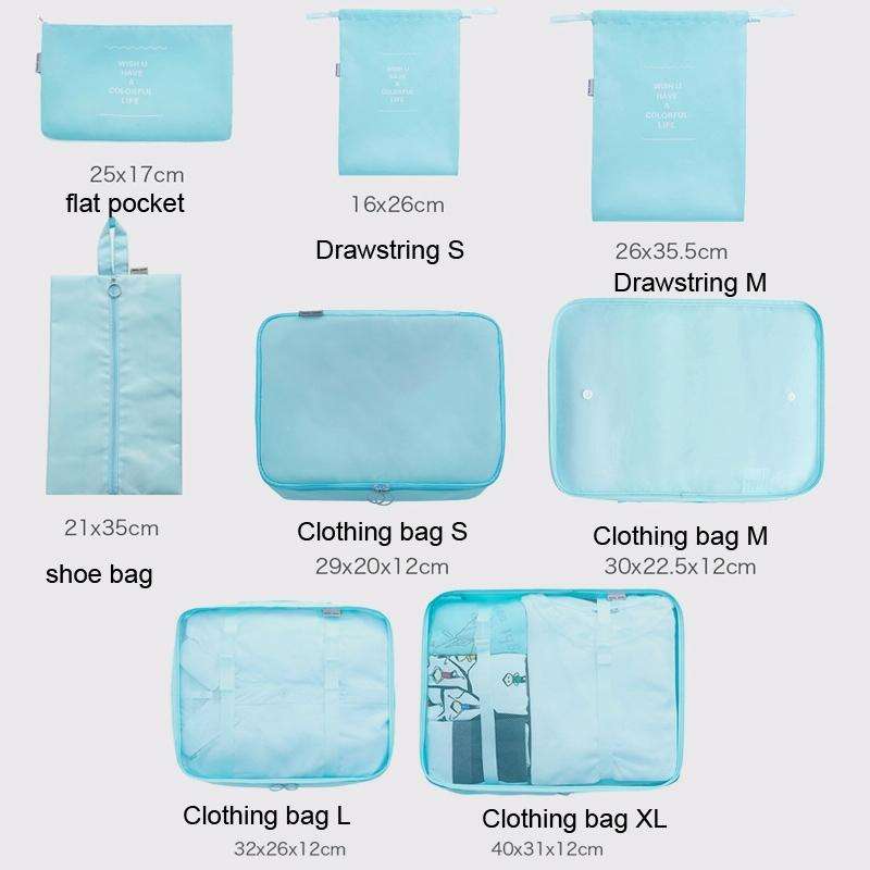 8 In 1 Beam Mouth Travel Storage Bag Set Folding Storage Bag( Beige)