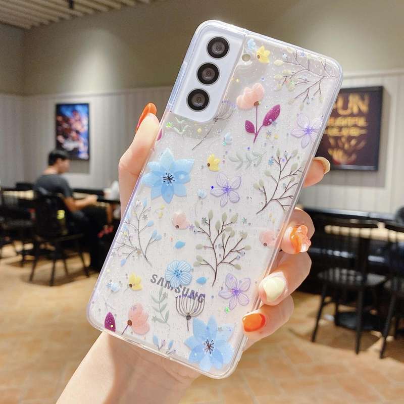 For Samsung Galaxy A32 4G Fresh Small Floral Epoxy TPU Phone Case(Blue Flowers 5)