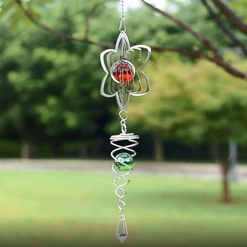 Crystal Stainless Steel Mirror Three-dimensional Rotating Wind Chime(Sun)