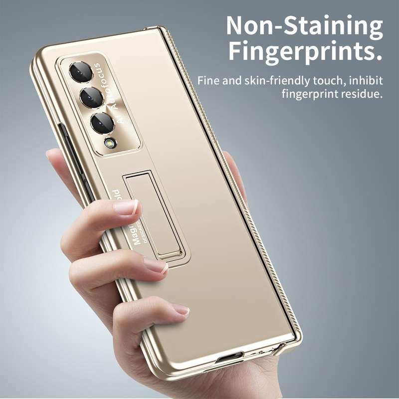 For Samsung Galaxy Z Fold3 5G Electroplating Corrugated Hinge Folding Phone Case(Champagne Gold)