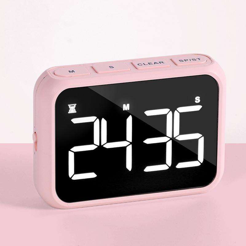 Rechargeable Large Screen LCD Electronic Timing Reminder Alarm Clock Kitchen Baking Timer(Pink)