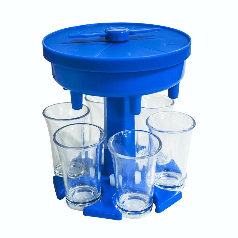 6 Cups Wine Dispenser Automatic Diversion Wine Pourer With Game Turntable, Style: Round Blue with...