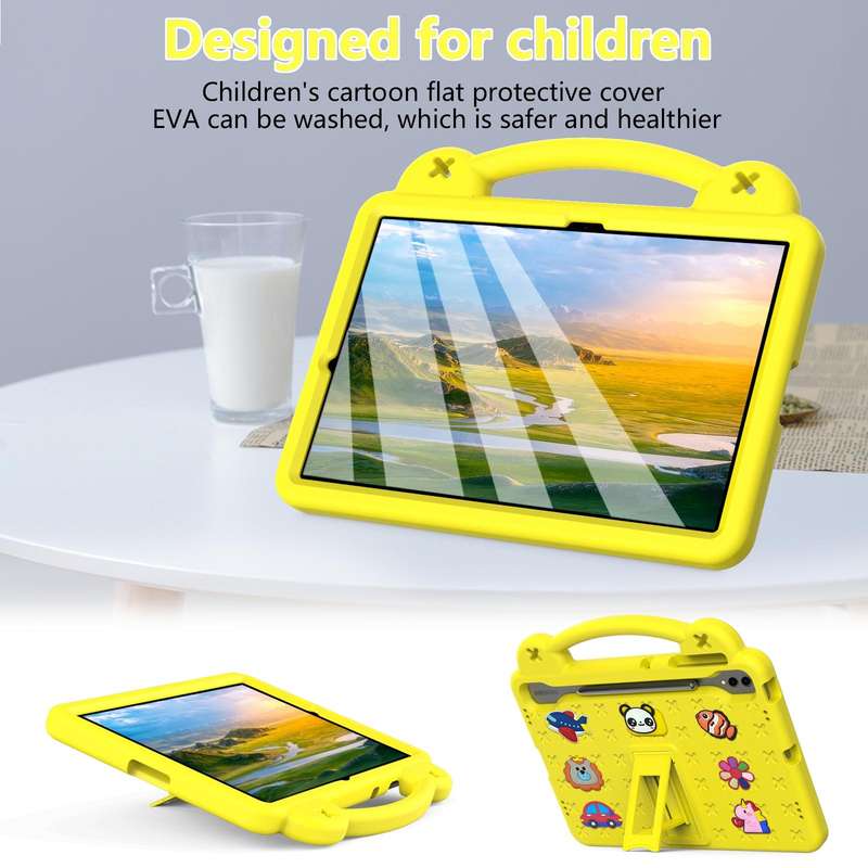 For Samsung Galaxy Tab S9 FE+ 12.4 X610N Handle Kickstand Children EVA Shockproof Tablet Case(Yel...