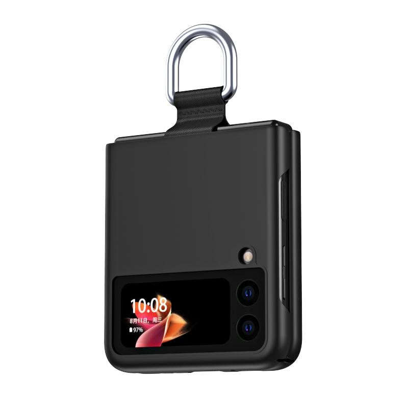 For Samsung Galaxy Z Flip3 5G Skin Feel Folding Phone Case with Drawstring Key Chain(Black)