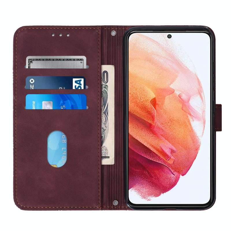 For Samsung Galaxy S21 5G Crossbody 3D Embossed Flip Leather Phone Case(Wine Red)