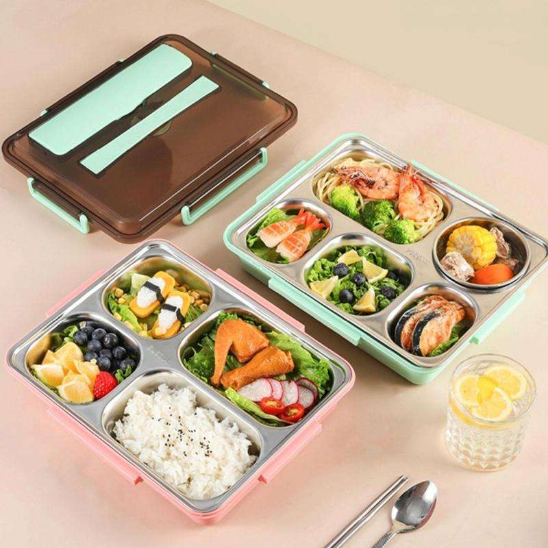 304 Stainless Steel Lunch Box Leakproof Insulated Student Dormitory Bento Box, Spec: 4 Grid Black