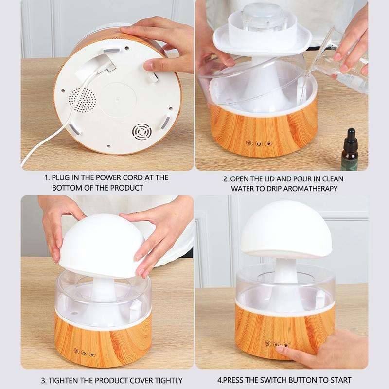500ml Rain Humidifier Mushroom Cloud Colorful Night Lamp Aromatherapy Machine With Remote Control...