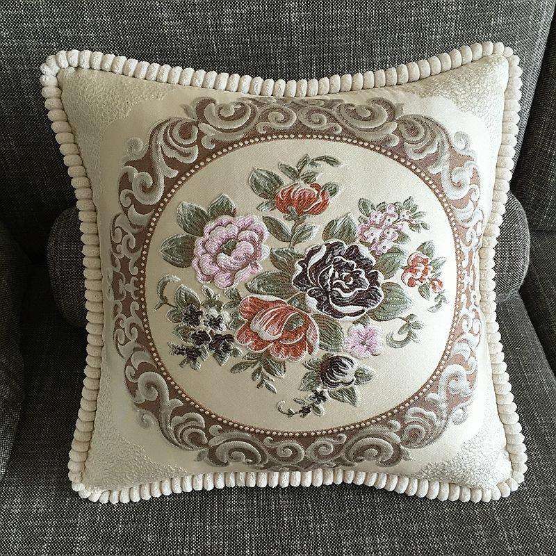 Embroidered Retro Home Sofa Cushion Pillow Cover, Size:58*58cm without Core(Light Coffee)