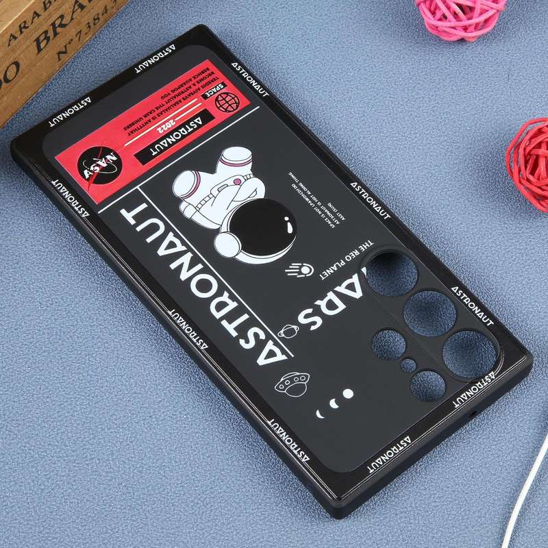For Samsung Galaxy S22 Ultra 5G Astronaut Pattern Silicone Straight Edge Phone Case(Mars Astronau...