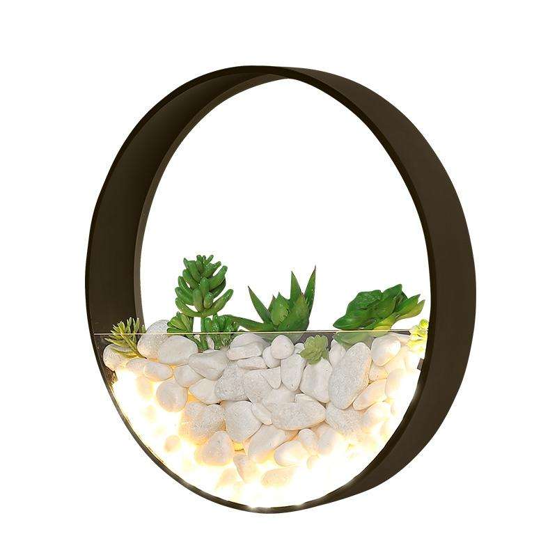 Living Room Background Wall Bedroom Bedside Round Succulent Garden Decorative Wall Lamp, Size:30 ...