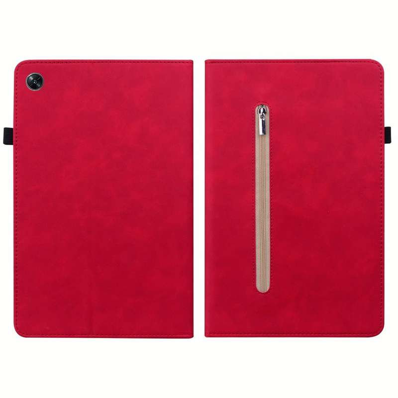 For OPPO Pad Air Skin Feel Solid Color Zipper Leather Tablet Case(Red)