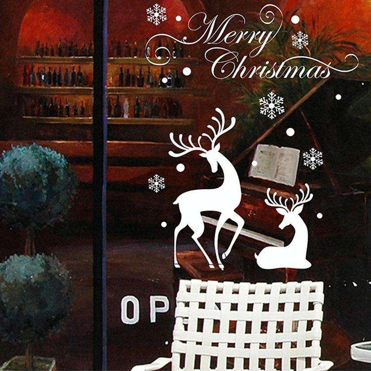 White Snow Reindeer Window Glass Door Removable Christmas Wall Sticker Decoration