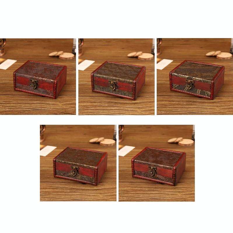 Wooden Vintage Jewelry Box Sorage And Shooting Props, Size: 14.5x11.5x6.5cm(D Copper)