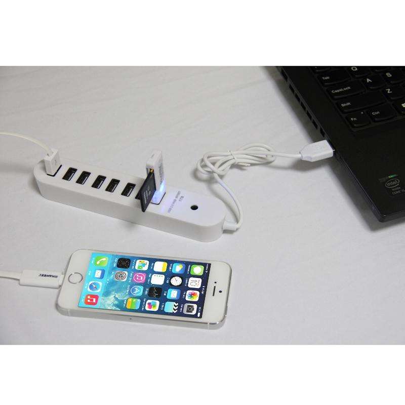 8 Ports USB 2.0 Portable Oval Hub, Length: 50cm(White)