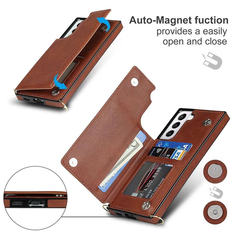 For Samsung Galaxy S21 5G Cross-body Square Double Buckle Flip Card Bag TPU+PU Case with Card Slo...