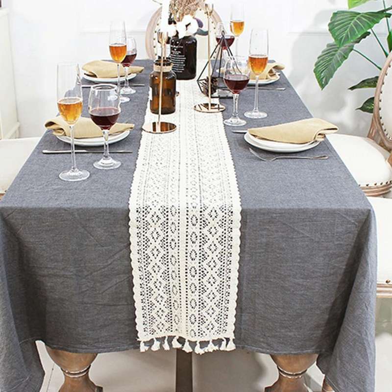 Tassel Lace Floral Romance Retro Crochet Hollow Cotton Blend Table Runner Covers, Size:24x180cm(Y...