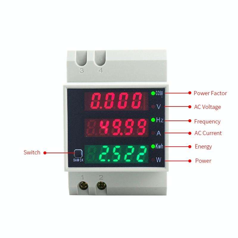 D52-2058 Wattmeter Din rail Volt Current Meter, Specification: AC80-300V Built-in CT