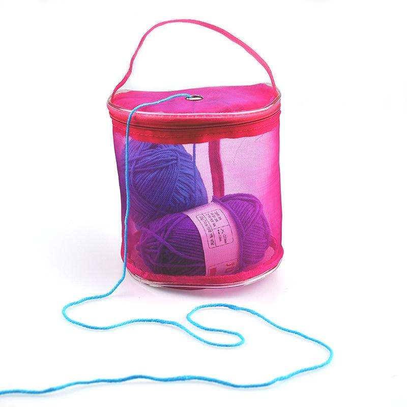 Mesh Bag DIY Hand Weaving Tools Yarn Storage Knitting Bag Organizer Hollow Yarn Bag(Small Pink)