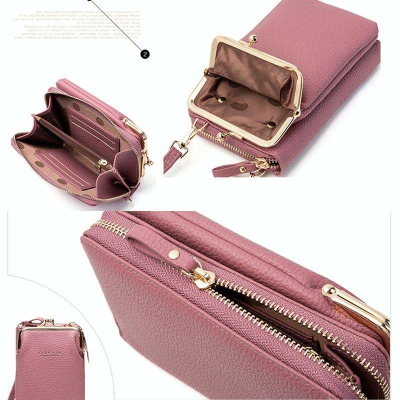 H2107 Ladies Mobile Phone Bag Shoulder Messenger Bag Pebbled Zipper Wallet(Pink)