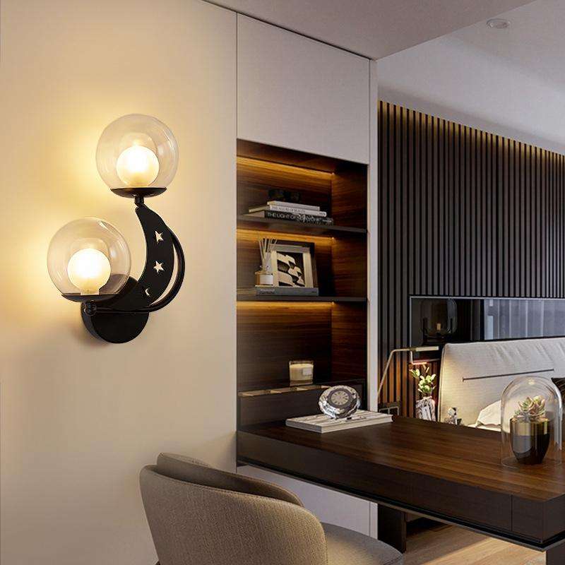 Bedroom Bedside Wall Lamp Indoor Background Wall Lamp Tri-color Light(6082 Black Right)