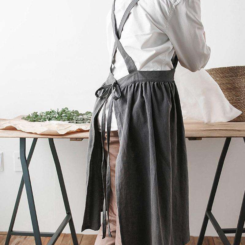 Cotton And Linen Parent-Child Painting Apron Baking Coffee Work Clothes,Size: Adults (oat)