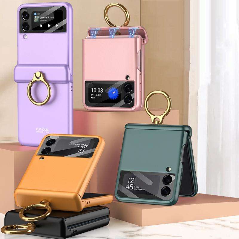 For Samsung Galaxy Z Flip3 5G GKK Magnetic Hinged Flip Case with Ring Holder(Orange)