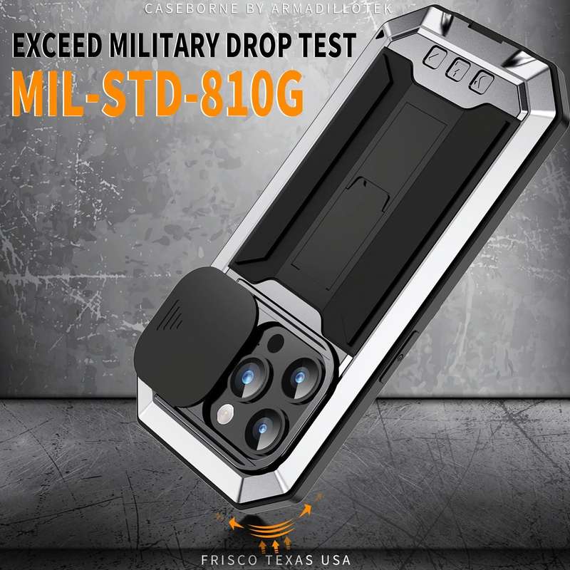 For iPhone 15 Pro Max R-JUST Sliding Camera Life Waterproof Holder Phone Case(Silver)