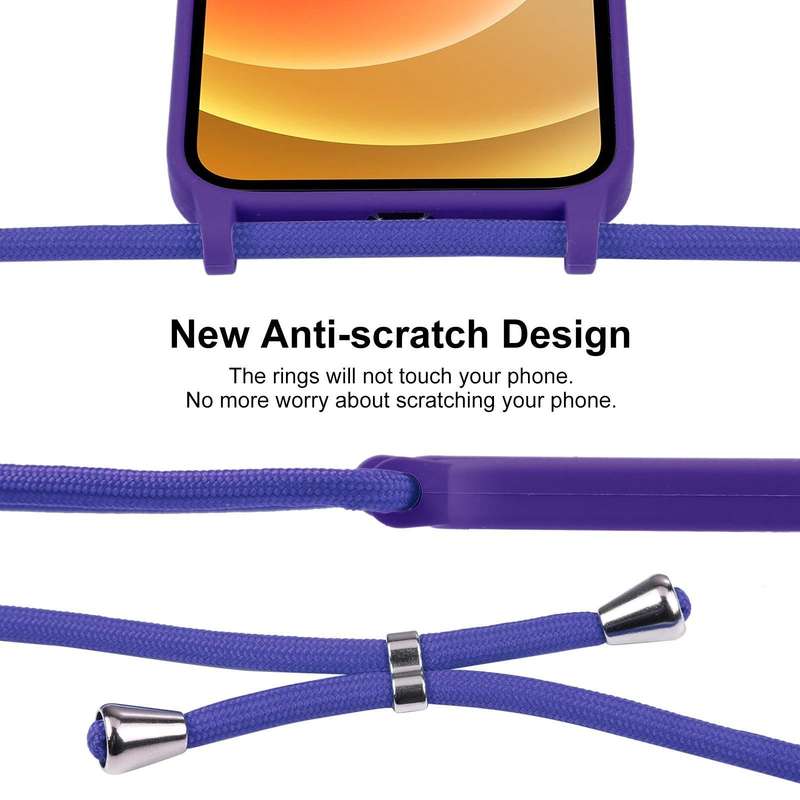 For iPhone 12 Crossbody Lanyard Liquid Silicone Case(Purple)