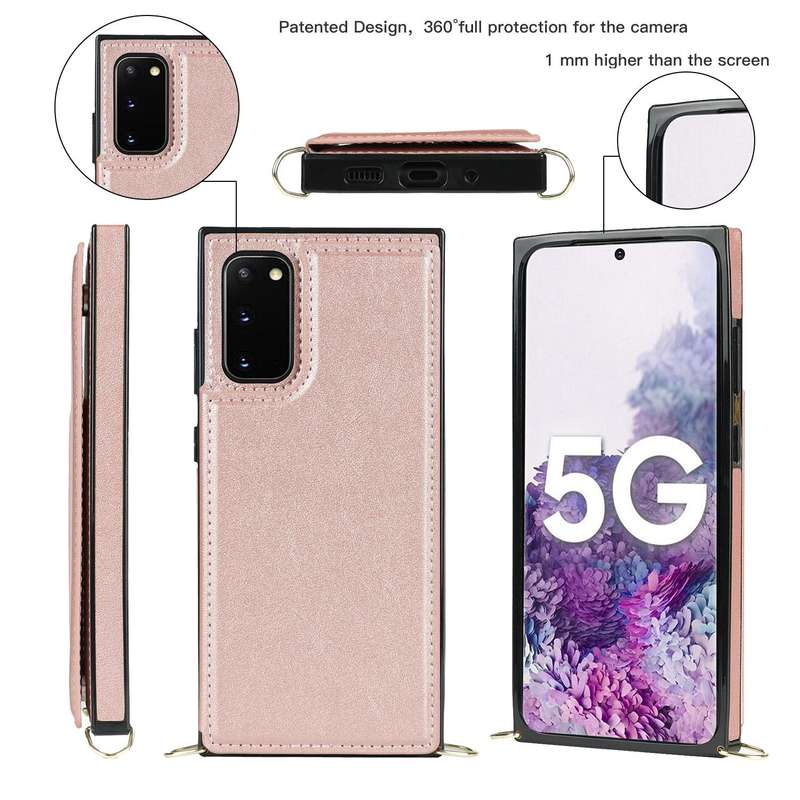 For Samsung Galaxy Note20 Cross-body Square Double Buckle Flip Card Bag TPU+PU Case with Card Slo...