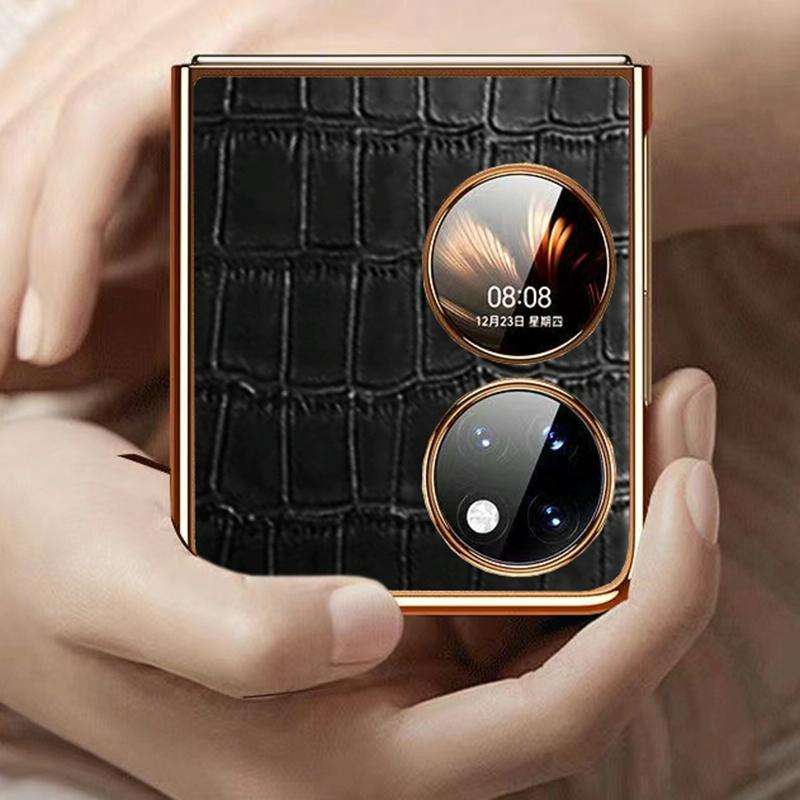 For Huawei P50 Pocket Genuine Leather Crocodile Texture Folding Phone Case(Brown)