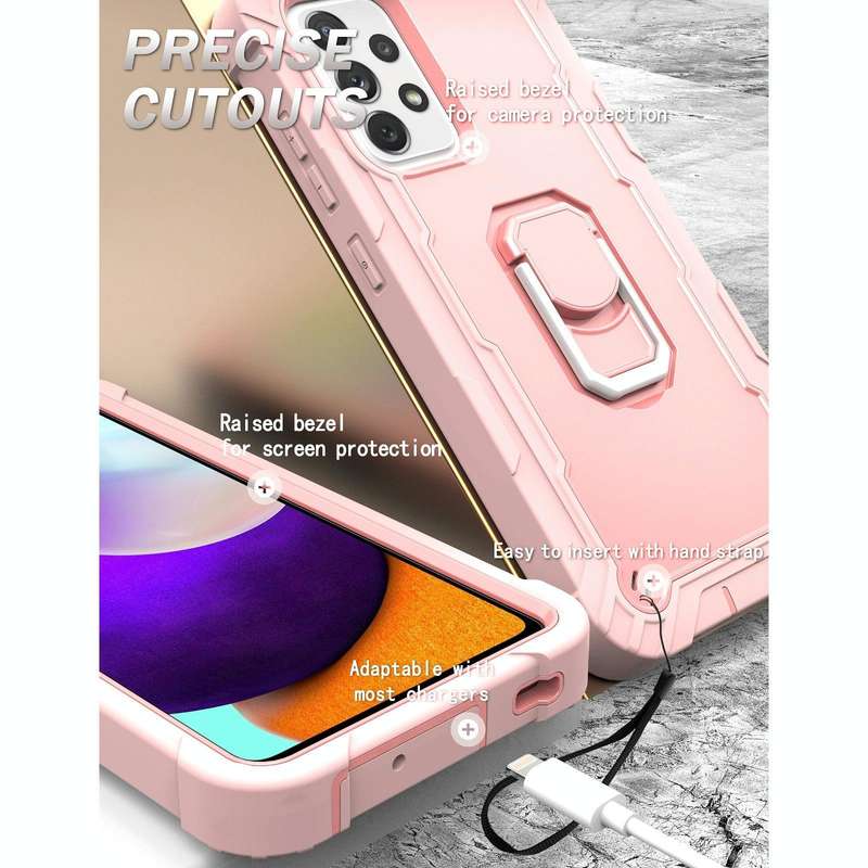 For Samsung Galaxy A52 5G / 4G PC + Rubber 3-layers Shockproof Protective Case with Rotating Hold...