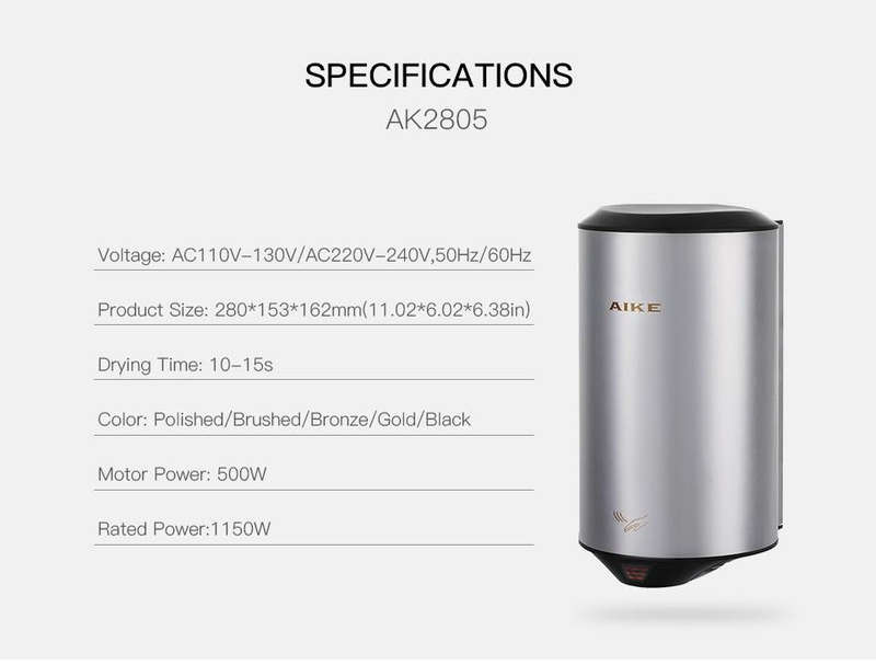 304 Stainless Steel Automatic SensorJet Hand Dryer High Speed Airflow for Home Hotel Airport Hand...