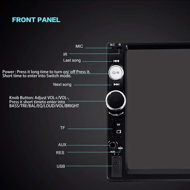 7010B HD 2 Din 7 inch Car Bluetooth Radio Receiver MP5 Player, Support FM & USB & TF Card