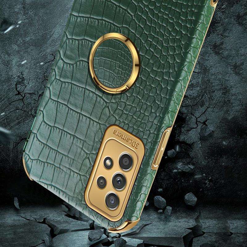 For Samsung Galaxy A53 6D Electroplating Crocodile Texture Phone Case With Holder(Black)