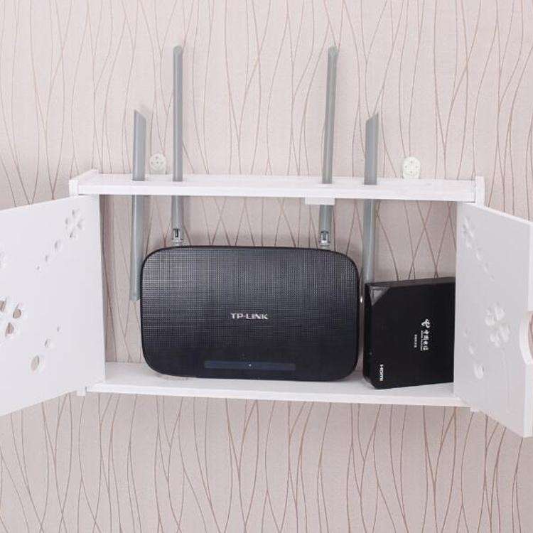 Wifi Router Box PVC Wall-mounted Shelf Hanging Board Bracket Storage Box, Size:41x23x8.5cm(Shutter)