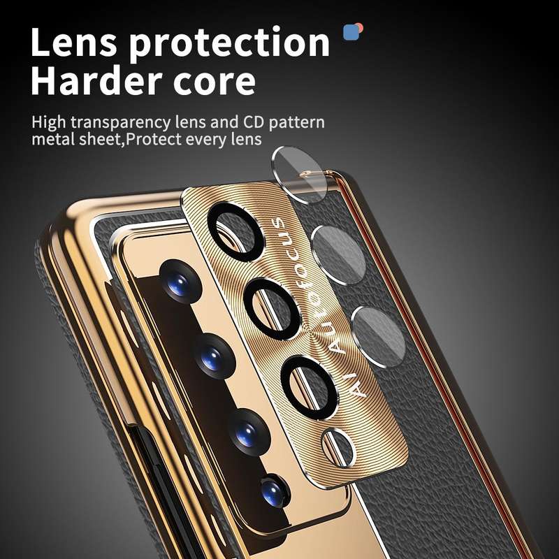 For Samsung Galaxy Z Fold4 Litchi Pattern Magnetic Shell Film Integrated Shockproof Phone Case(Bl...