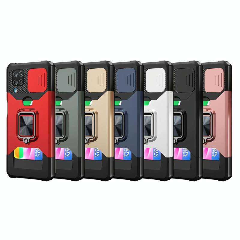 For Samsung Galaxy A12 Sliding Camera Cover Design PC + TPU Shockproof Case with Ring Holder & Ca...