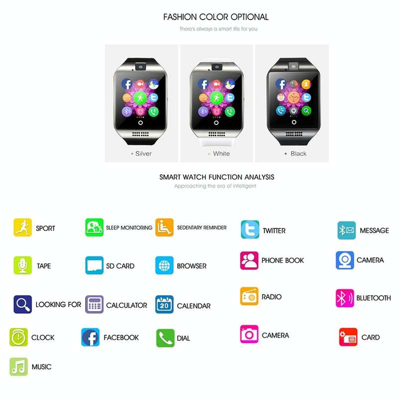 Q18 1.54 inch TFT Screen MTK6260A 360MHz Bluetooth 3.0 Smart Watch Phone, 128M + 64M Memory(Black)