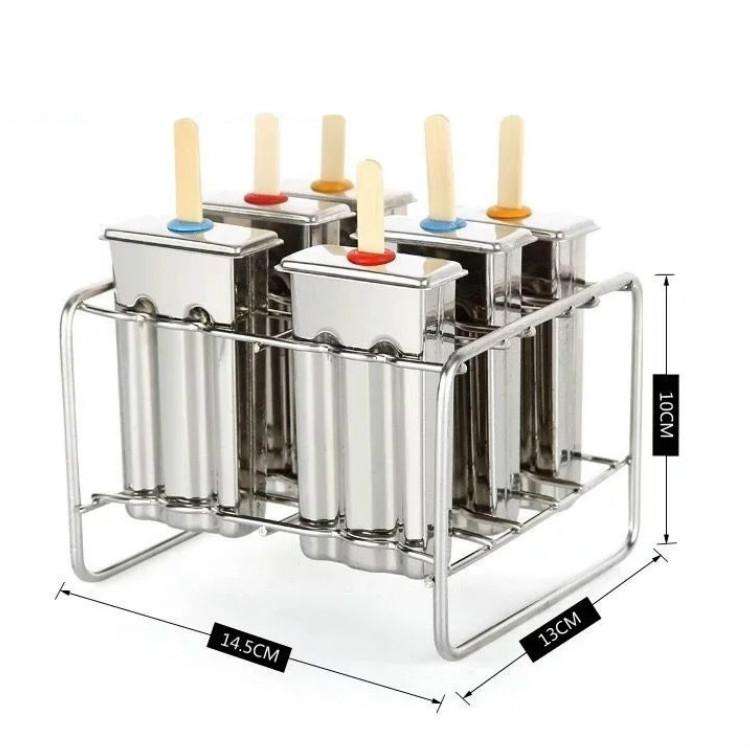 Stainless Steel DIY Ice Cream Mold Household Popsicle Ice Cream Mold(6 Flat Head Double Grooves)