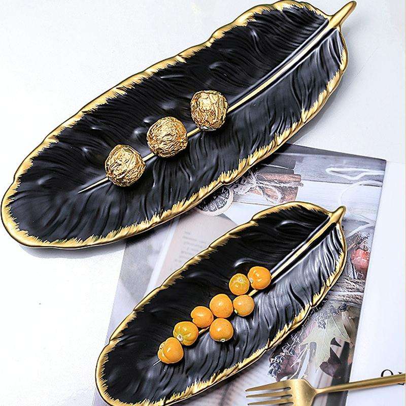 Phnom Penh Ceramic Dessert Plate Feather Plate Banana Leaf Fruit Dried Fruit Storage Tray, Size: ...