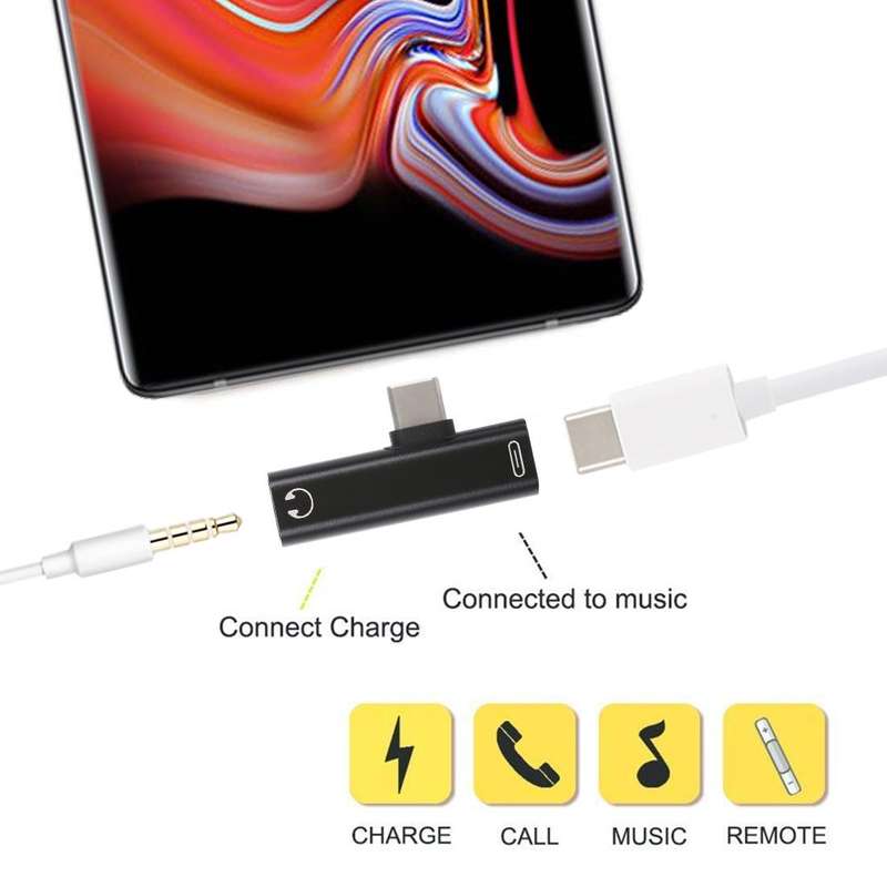 2 in 1 USB-C / Type-C Male to USB-C / Type-C Female 3.5mm Jack Charging Listening Adapter(Black)