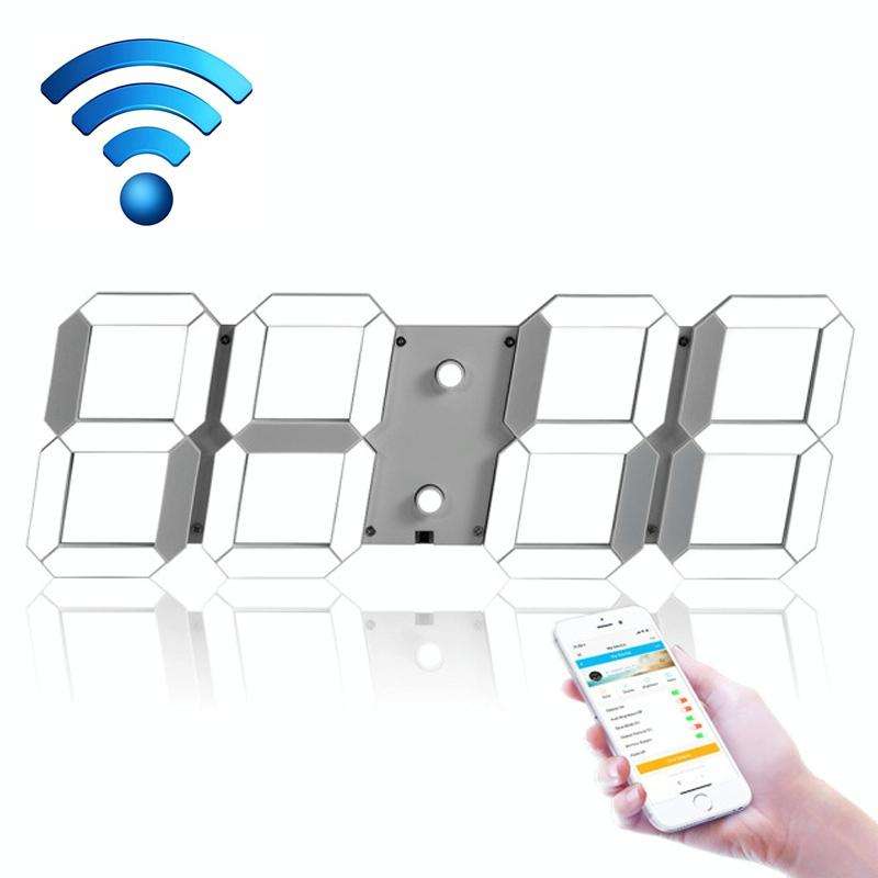 LED Digital Clock Living Room Wall Clock Creative WIFI Clock US Plug, Style:4 Bit WIFI, Color:Hol...